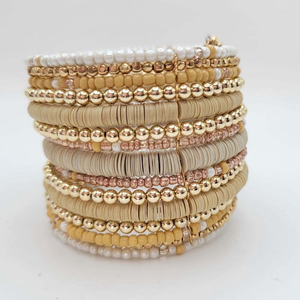 Adornia | NWT Mixed Midea Gold Tone Beaded Cuff Bracelet